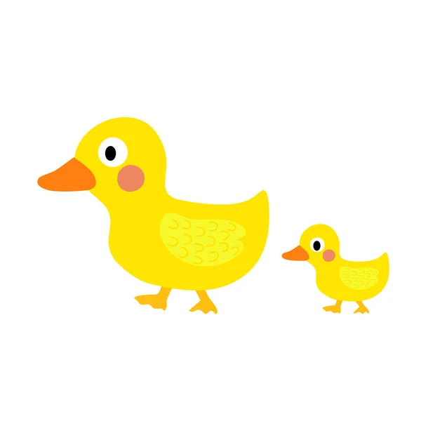 鸭和小鸭动物卡通人物矢量插图 — 图库矢量图片