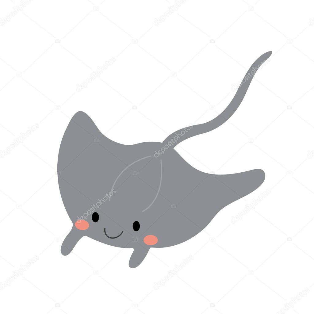 Cute Manta ray animal cartoon character vector illustration