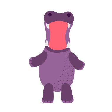 Hipopotam iki ayak üzerinde duruyor ve hayvan çizgi film karakteri çizimi yapıyor..