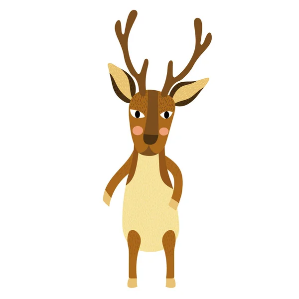 鹿は2本足で立って動物の漫画のキャラクターベクトルイラスト — ストックベクタ