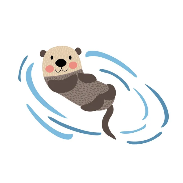 Otter Galleggiante Animale Cartone Animato Personaggio Vettoriale Illustrazione — Vettoriale Stock