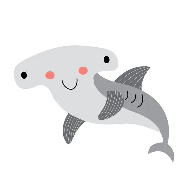 Happy Hammerhead Shark Animale Cartone Animato Personaggio Vettoriale Illustrazione — Vettoriale Stock