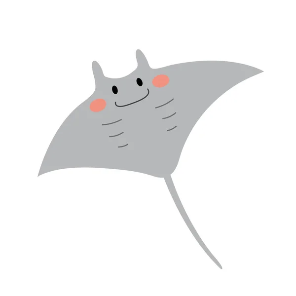 Gray Manta Ray Animal Desenho Animado Personagem Vetor Ilustração — Vetor de Stock