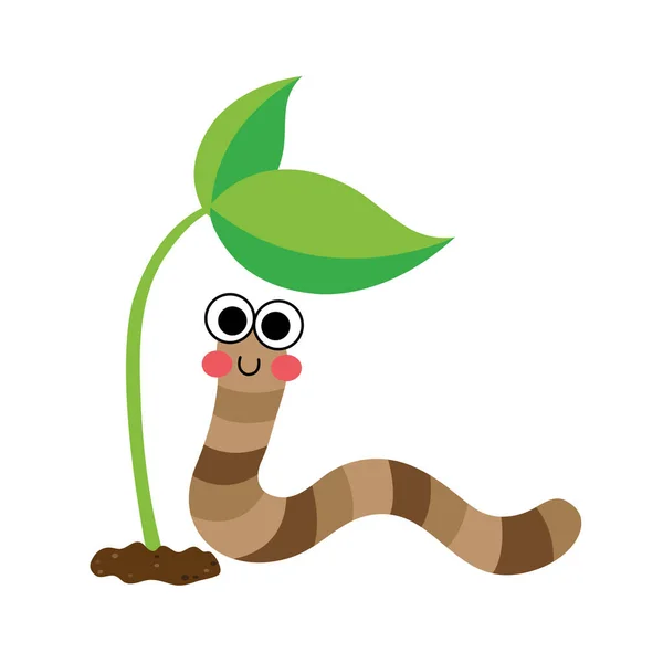 Happy Worm Animale Cartone Animato Personaggio Vettoriale Illustrazione — Vettoriale Stock