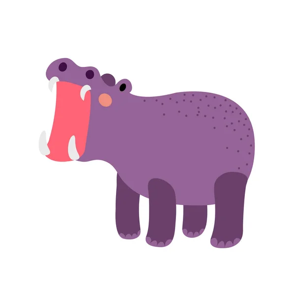Hippopotamus Abertura Boca Animal Desenho Animado Personagem Vetor Ilustração —  Vetores de Stock