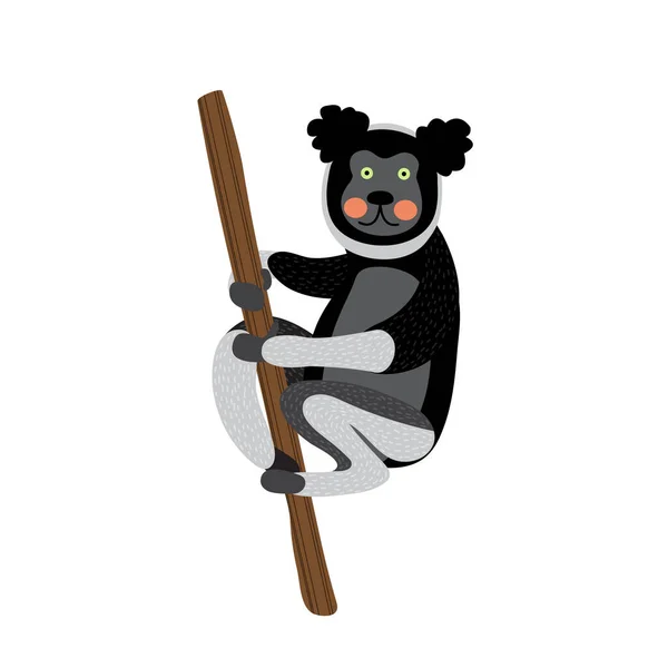 Indri Escalando Uma Árvore Animal Desenho Animado Personagem Vetor Ilustração —  Vetores de Stock