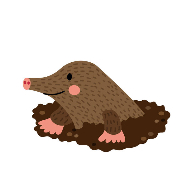 Mole Digging Out of the Dirt animal cartoon character vector illustration