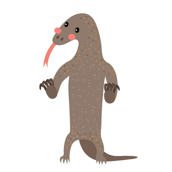 Komodo Dragon Debout Sur Deux Jambes Animal Dessin Animé Personnage — Image vectorielle