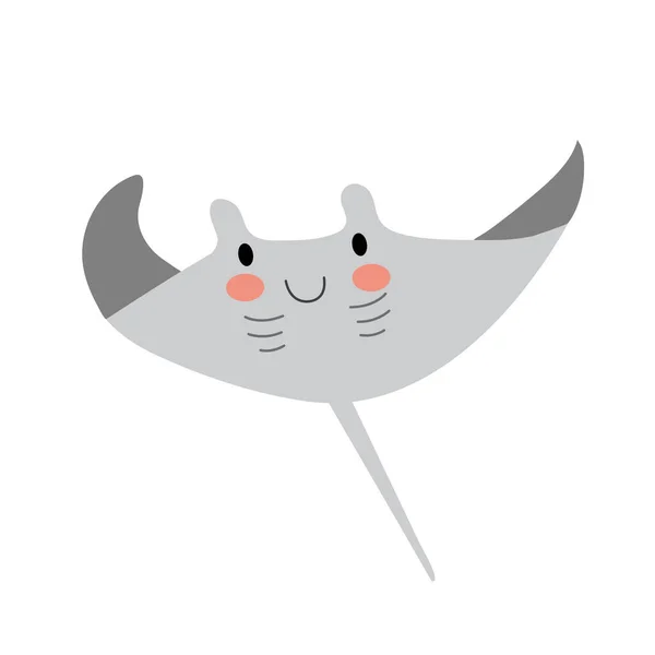 Manta Rayo Animal Dibujo Animado Personaje Vector Ilustración — Vector de stock