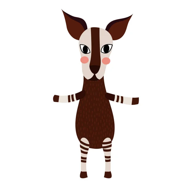 Okapi Steht Auf Zwei Beinen Animal Cartoon Charakter Vektor Illustration — Stockvektor