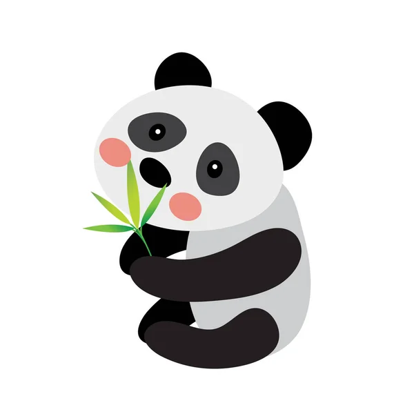 Panda Oso Con Hojas Bambú Animal Dibujo Animado Personaje Vector — Vector de stock