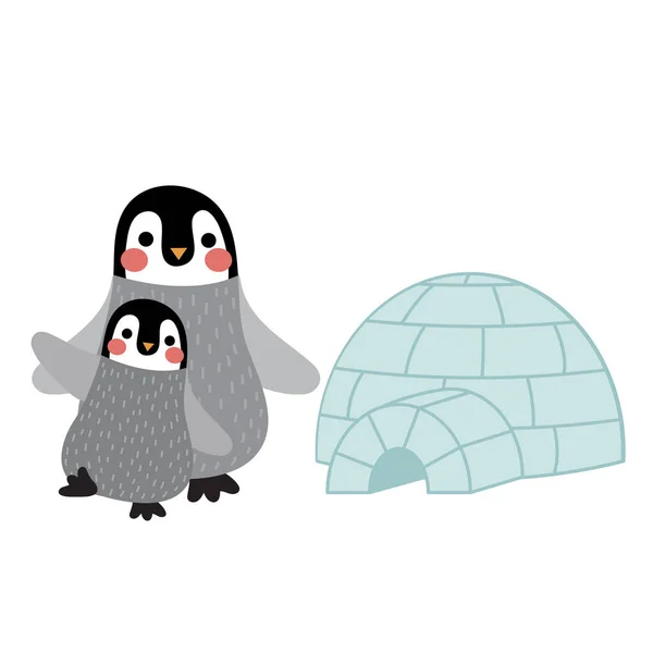 Pinguim Mãe Criança Animal Desenho Animado Personagem Vetor Ilustração — Vetor de Stock