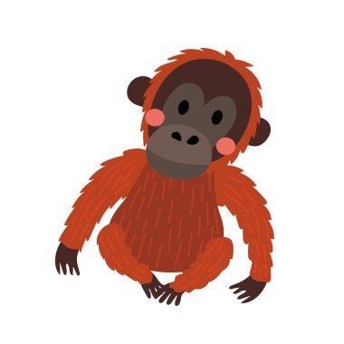 Oturan Orangutan hayvan çizgi film karakteri çizimi