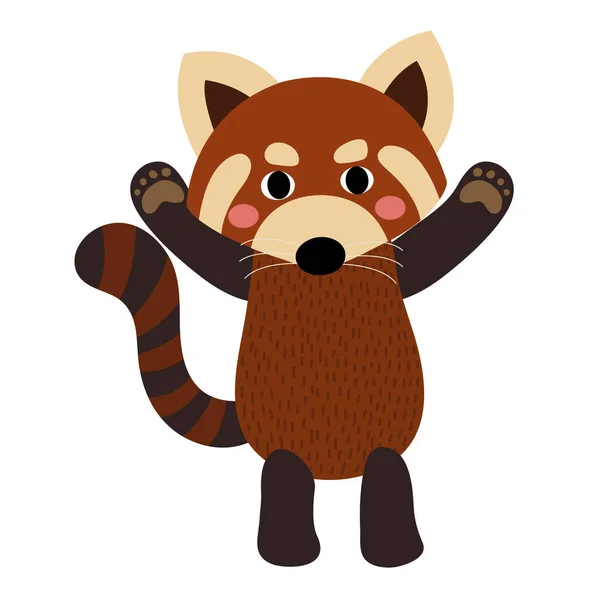 Red Panda Standing Raising Two Hands Animal Cartoon Character Vector — Stock Vector