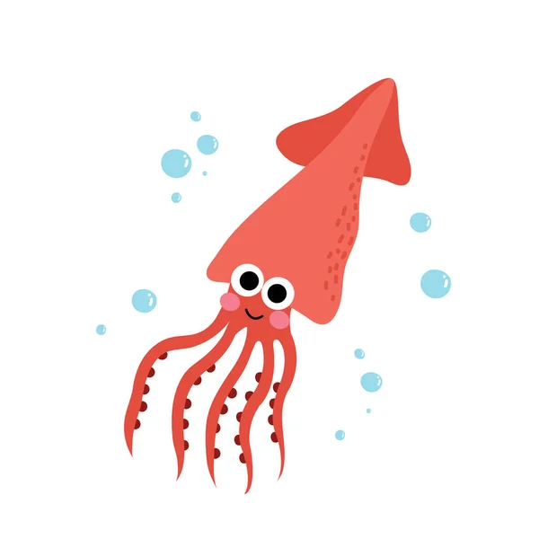 Calamari Animale Cartone Animato Personaggio Vettoriale Illustrazione — Vettoriale Stock