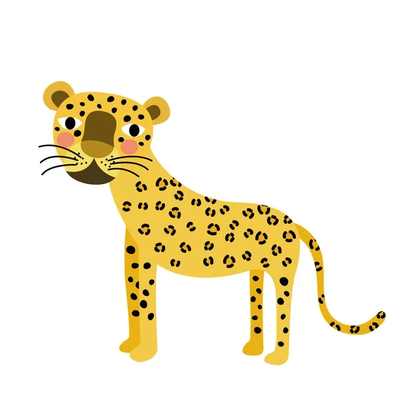 Leopardo Pie Animal Dibujo Animado Personaje Vector Ilustración — Vector de stock