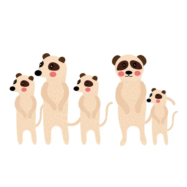 Família Meerkat Grupo Animal Desenho Animado Personagem Vetor Ilustração — Vetor de Stock