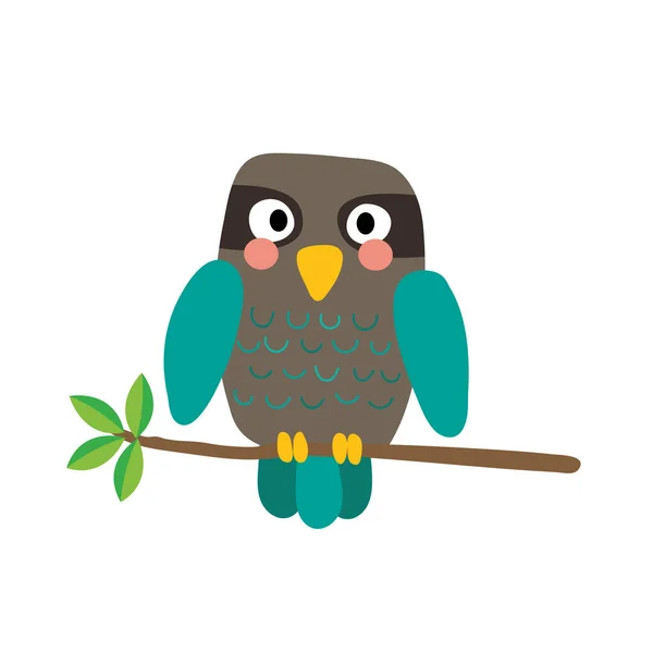 Turquesa Coruja Pássaro Animal Desenho Animado Personagem Vetor Ilustração — Vetor de Stock