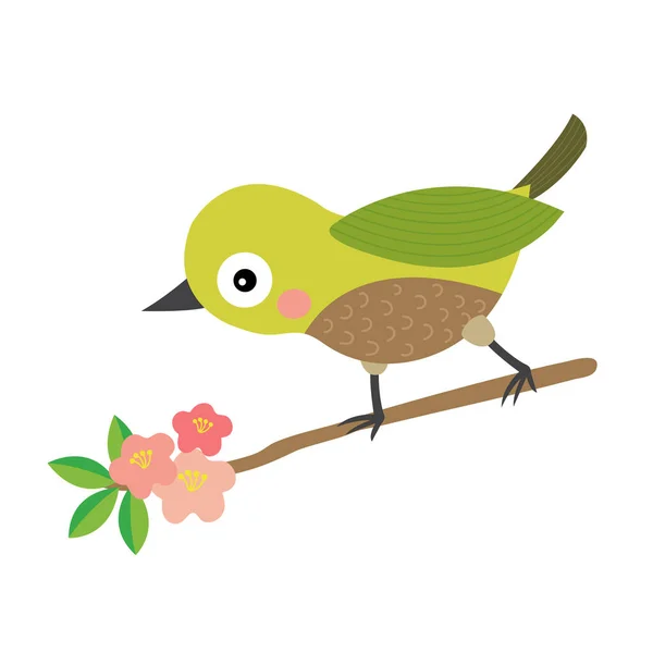 Uguisu Bird Animal Cartoon Character Illustration — 스톡 벡터