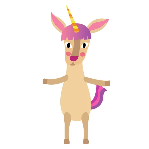 Unicornio Pie Sobre Dos Patas Animal Dibujo Animado Personaje Vector — Vector de stock