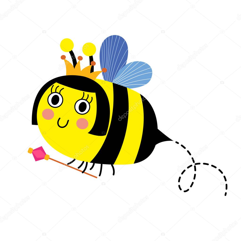 Queen Bee holding scepter animal cartoon character vector illustration
