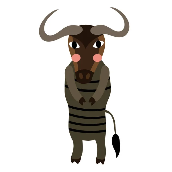 Wildebeest Debout Sur Deux Jambes Animal Dessin Animé Personnage Vectoriel — Image vectorielle