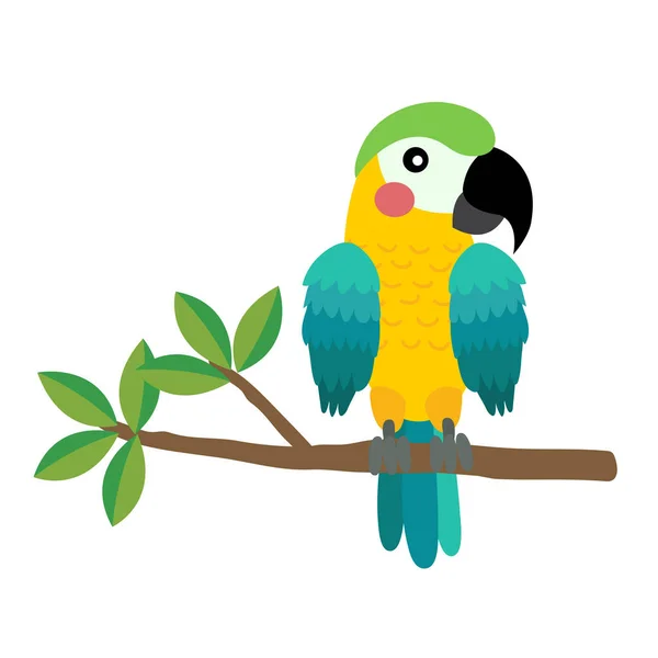 Amarillo Azul Pájaro Loro Animal Dibujo Animado Personaje Vector Ilustración — Vector de stock