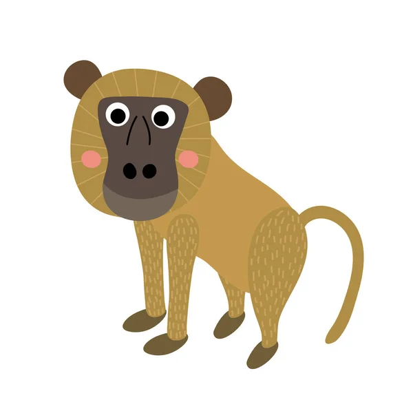 Baboon Amarillo Mono Animal Dibujo Animado Personaje Vector Ilustración — Archivo Imágenes Vectoriales