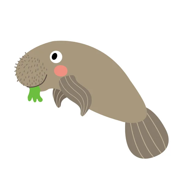 Manatee Animal Desenho Animado Personagem Vetor Ilustração — Vetor de Stock