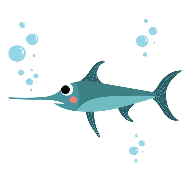 Schwertfisch Animal Cartoon Charakter Vektor Illustration — Stockvektor