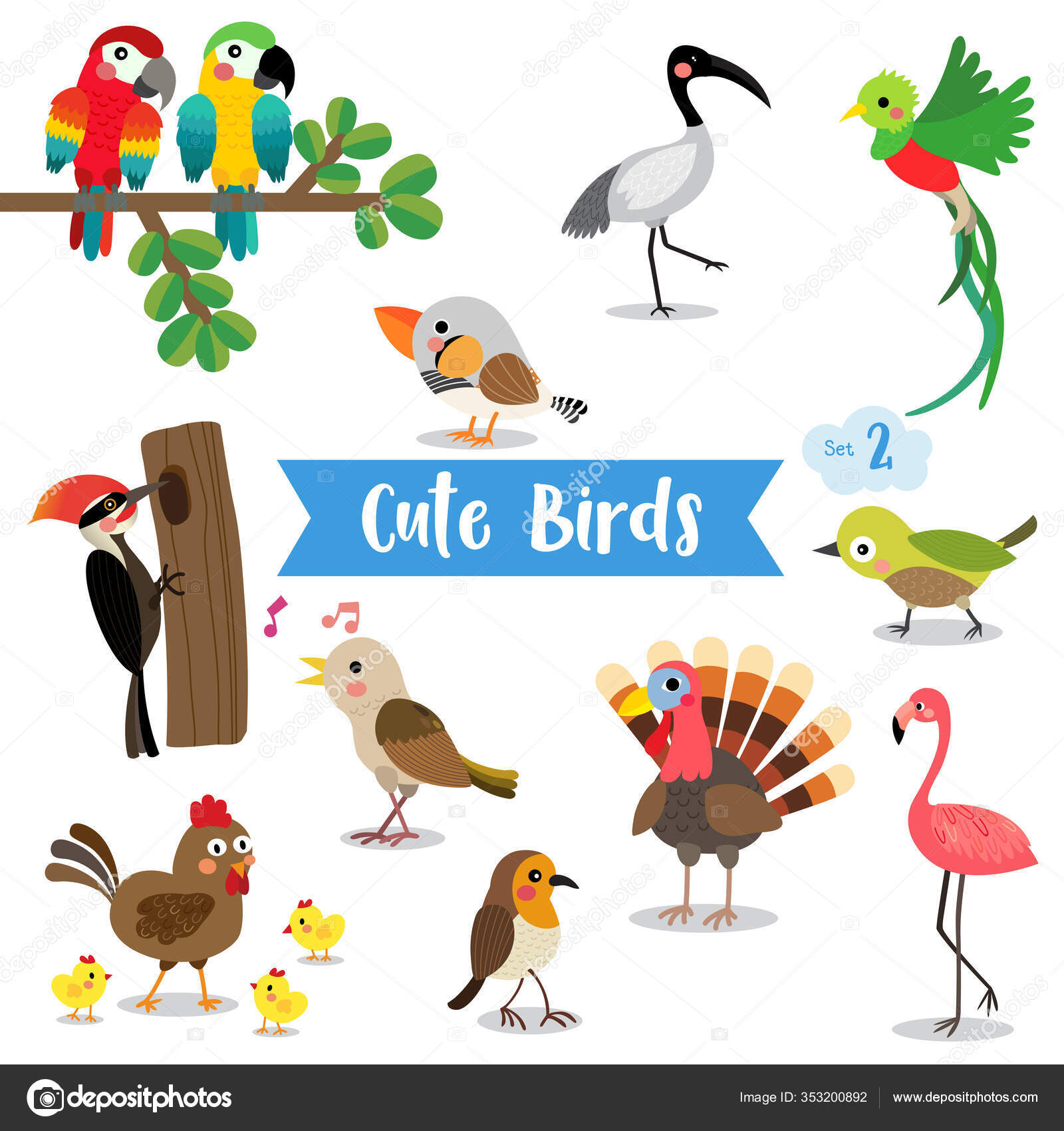 Cute Birds Animal Cartoon White Background Chicken Chick Flamingo Parrot Stock Vector Image by ©natchapohn #353200892 Cute Birds Animal Cartoon White Background Chicken Chick Flamingo Parrot Stock Vector Image by ©natchapohn #353200892