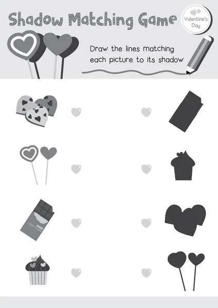 Shadow Matching Game Food Preschool Kids Activity Worksheet Valentines Day — Stock Photo, Image