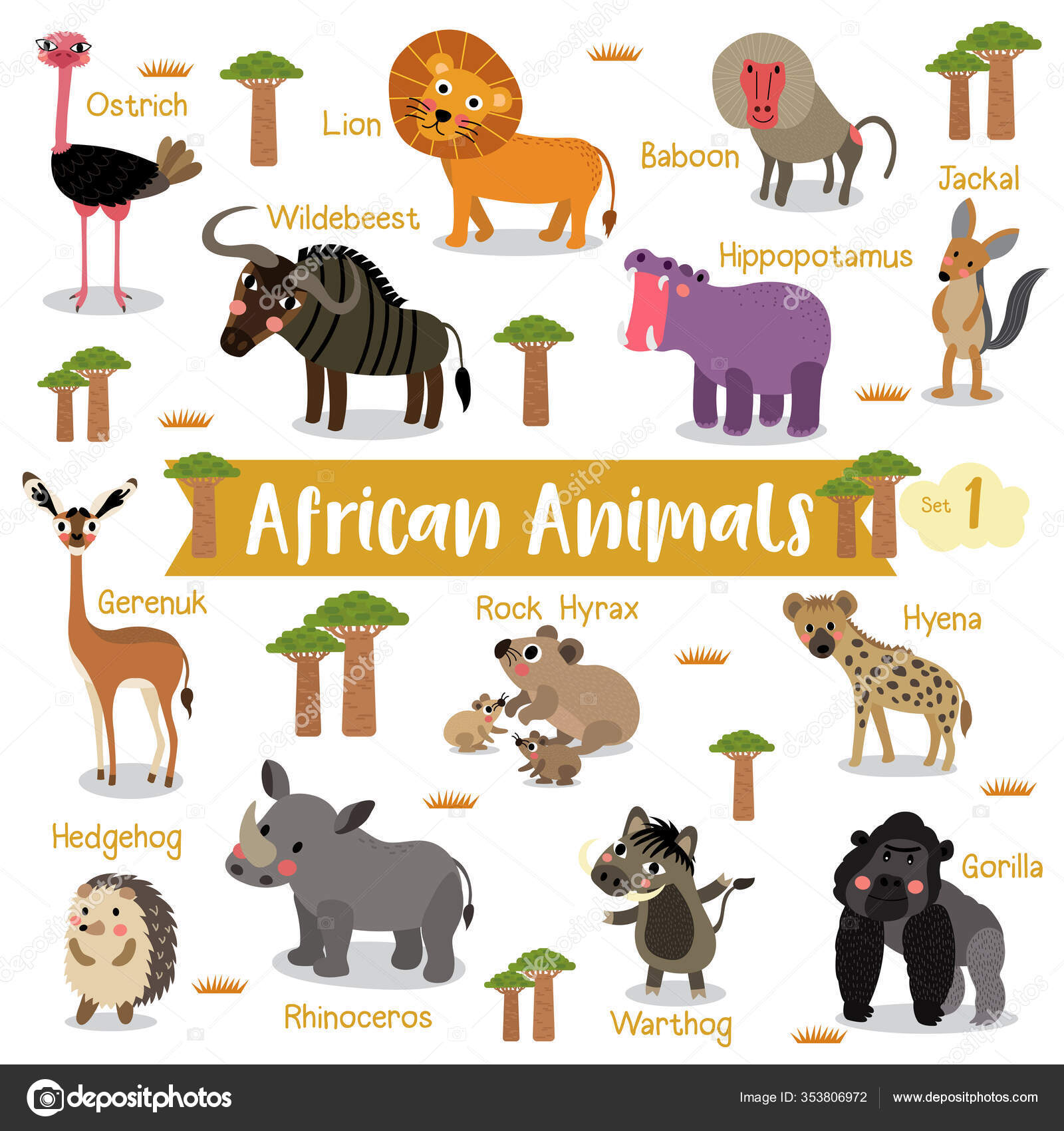 African Animals Cartoon White Background Animal Name Vector Illustration Stock Vector Image by ©natchapohn #353806972 African Animals Cartoon White Background Animal Name Vector Illustration Stock Vector Image by ©natchapohn #353806972