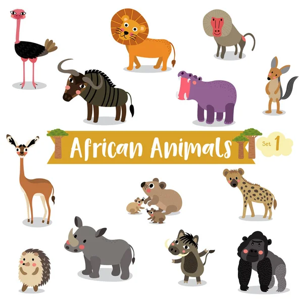 白い背景のアフリカの動物の漫画 ベクトルイラスト — ストックベクタ