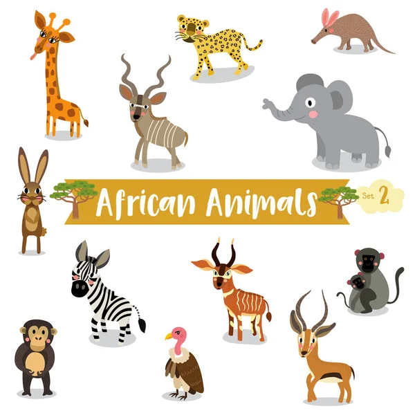 Африканские Животные Мультфильм Белом Фоне Векторная Иллюстрация — стоковый вектор