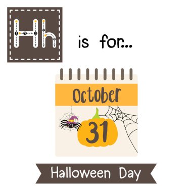 Cadılar Bayramı temalı mutlu Cadılar Bayramı temalı İngilizce kelime öğrenen çocuklar için Cadılar Bayramı 'nın hafıza kartını takip eden sevimli çocuklar Abc alfabesi H harfi..