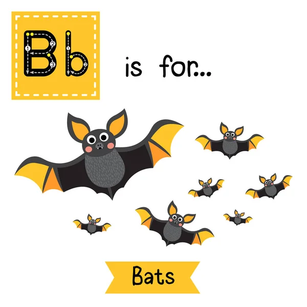 Słodkie Dzieci Abc Alfabet Litera Śledzenie Flashcard Colony Bats Kids — Wektor stockowy