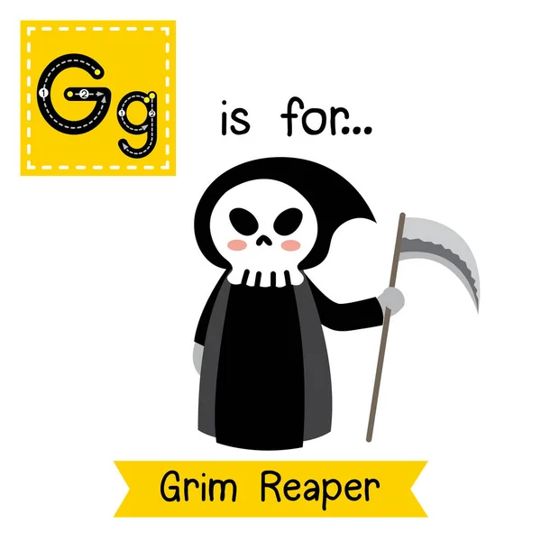 Leuke Kinderen Abc Alfabet Brief Traceren Flashcard Van Grim Reaper — Stockvector