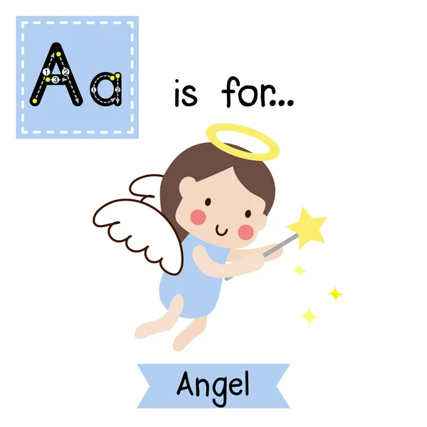 Crianças Bonitos Alfabeto Abc Uma Carta Traçando Flashcard Flying Angel — Vetor de Stock