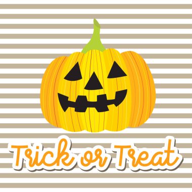 Poster, pankart, parti davetiyesi ve tebrik kartı için çizgili arka planda Jack O 'Lantern balkabağı olan Cadılar Bayramı' nda Şeker mi Şeker mi şaka mı tasarımı konsepti. Vektör İllüstrasyonu.