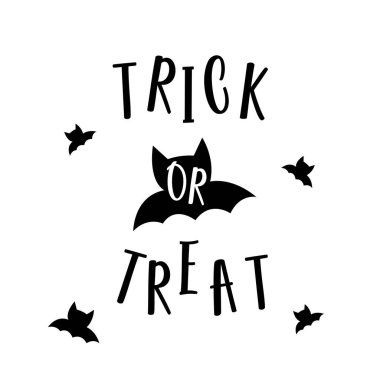 Afiş, afiş, parti davetiyesi, tebrik kartı için siyah yarasaların beyaz arka planda olduğu Cadılar Bayramı Şeker Tasarımı konsepti. Vektör İllüstrasyonu.