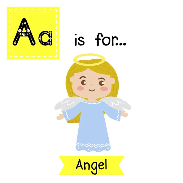 Letter Tracing Flashcard Standing Angel Kids Learning English Vocabulary Happy — стоковый вектор