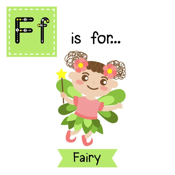 かわいい子供たちAbcアルファベットF文字追跡フラッシュカードの飛行子供のための妖精ハッピーハロウィーンの日のテーマで英語の語彙を学ぶ — ストックベクタ