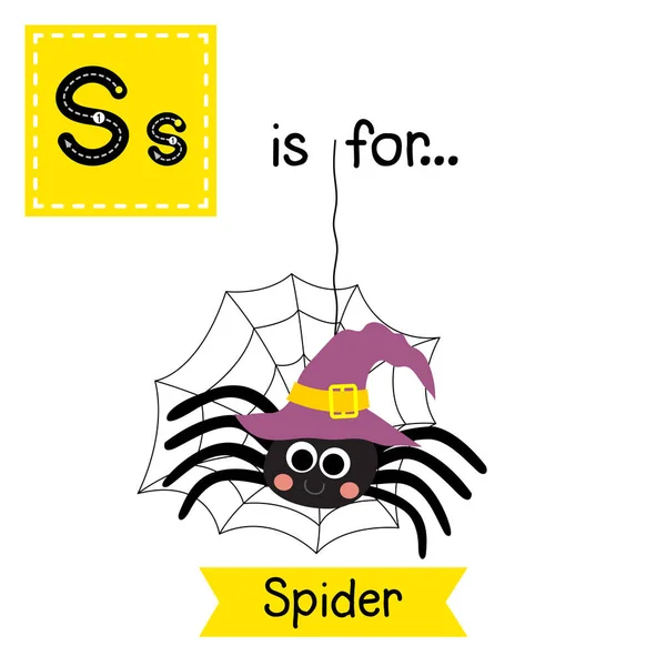 Lindos Niños Abc Alfabeto Carta Rastreo Flashcard Spider Con Sombrero — Vector de stock