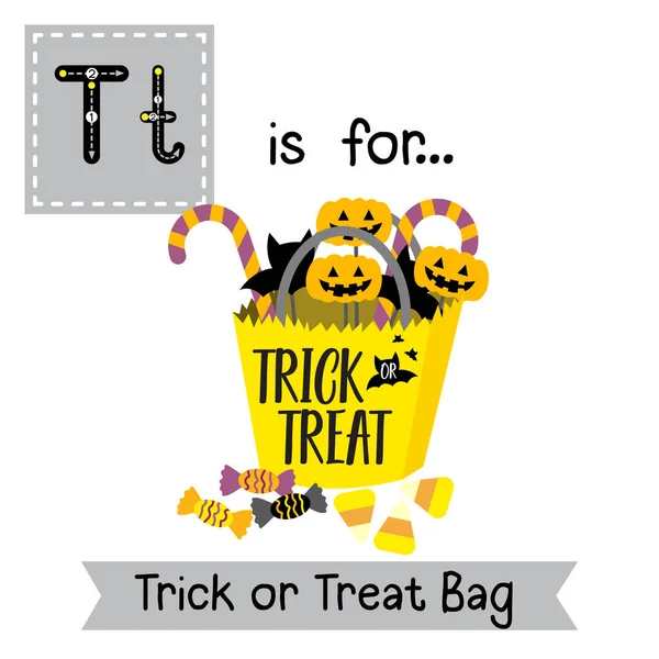 Lindos Niños Abc Alfabeto Carta Rastreo Flashcard Trick Treat Bag — Archivo Imágenes Vectoriales