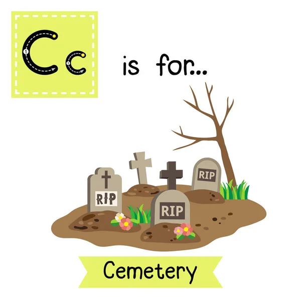 Cute Children Abc Alphabet Letter Tracing Flashcard Cemetery Kids Learning — Vetor de Stock