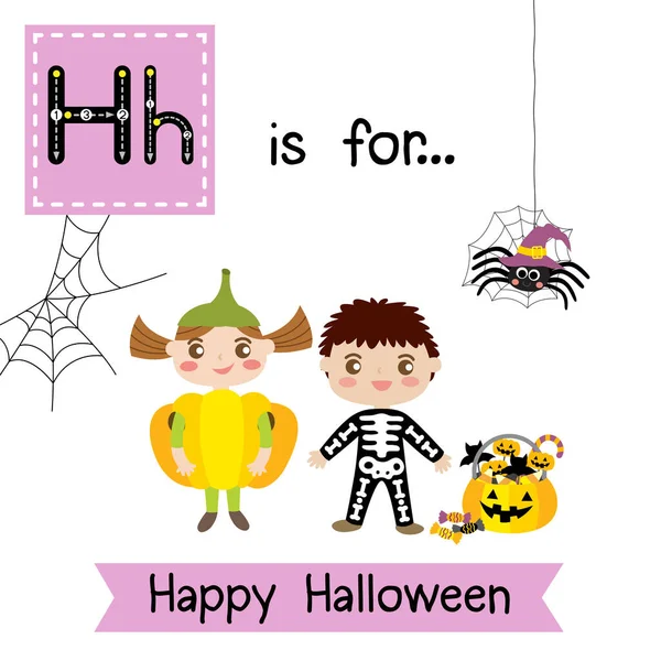 Cute Children Abc Alphabet Letter Tracing Flashcard Happy Halloween Kids — Vetor de Stock