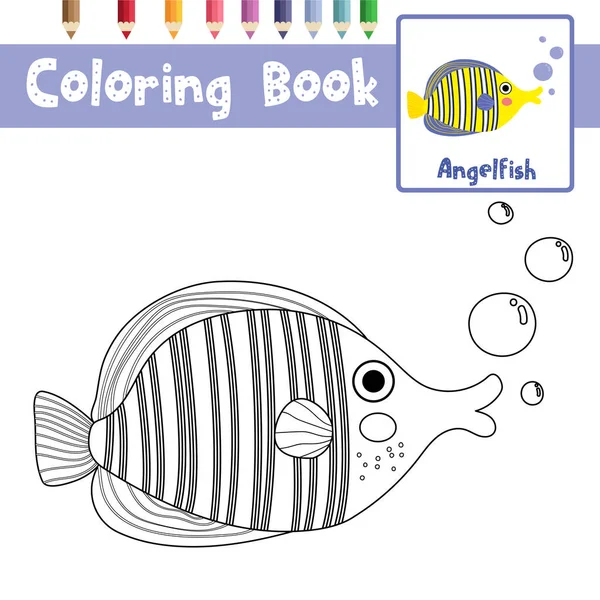 Kleurplaat Van Angelfish Dieren Voor Kleuters Activiteit Educatief Werkblad Vector — Stockvector