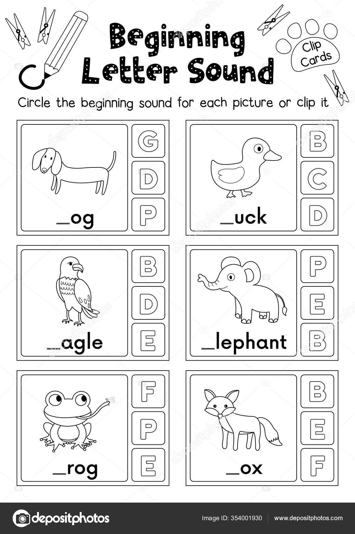 Clip Cards Matching Game Beginning Letter Sound Preschool Kids Activity Stock Vector Image By C Natchapohn