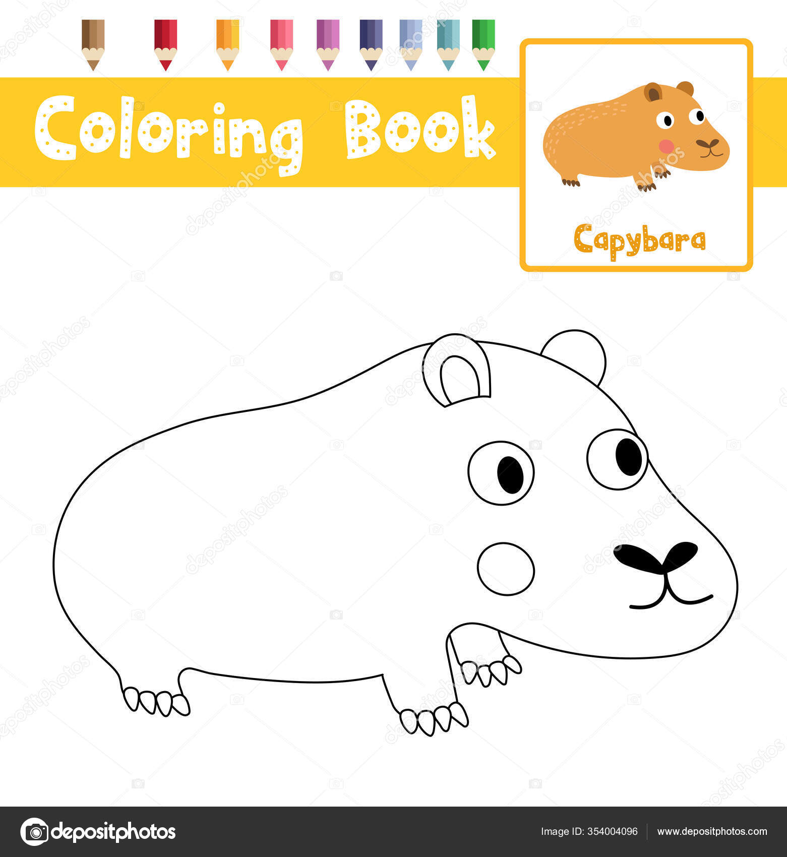 Desenho Para Colorir Animais Capivara Para Crianças Pré Escolares Atividade  imagem vetorial de natchapohn© 354004096